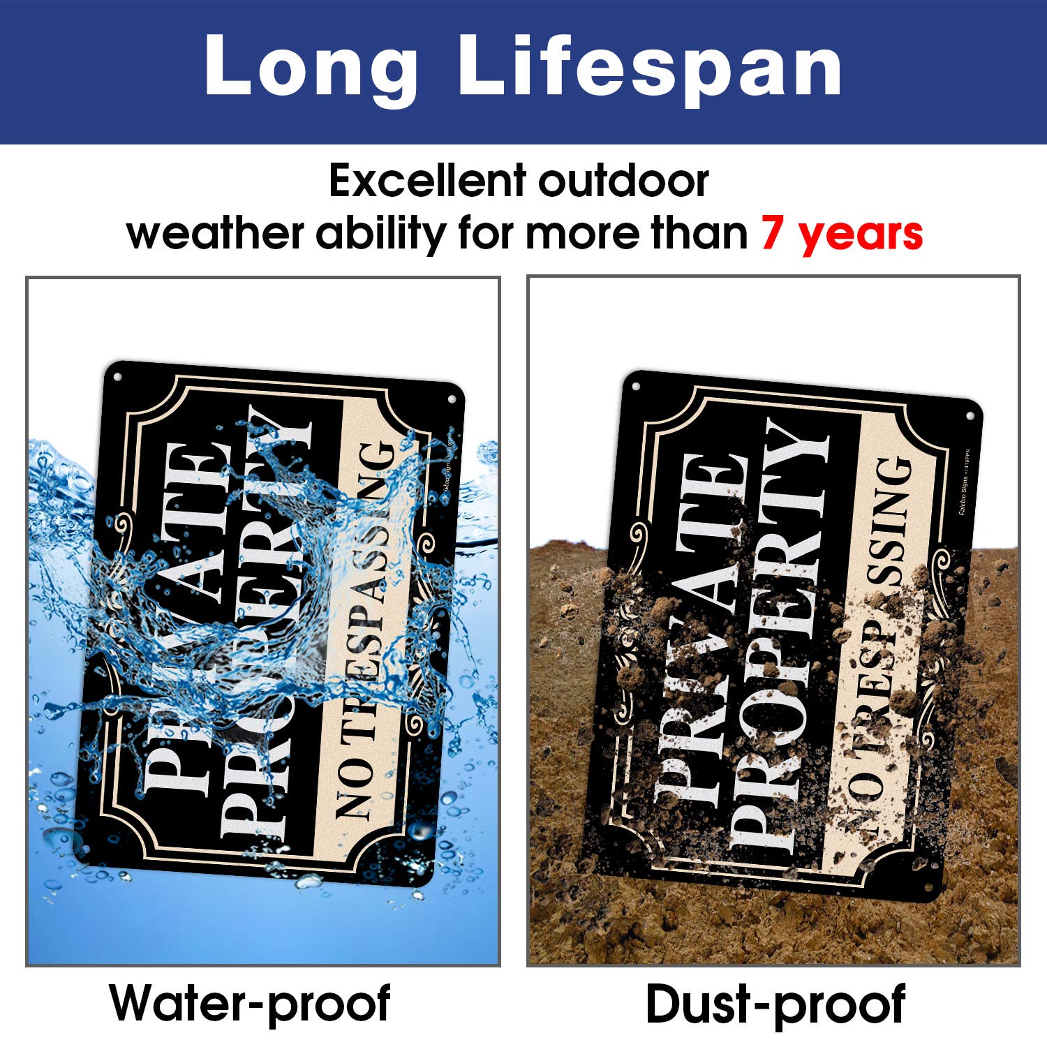 Faittoo Private Property No Trespassing Sign, 2 Pack, 35 x 25 cm. 040 Rust Free Heavy Aluminum, Waterproof - Image 4