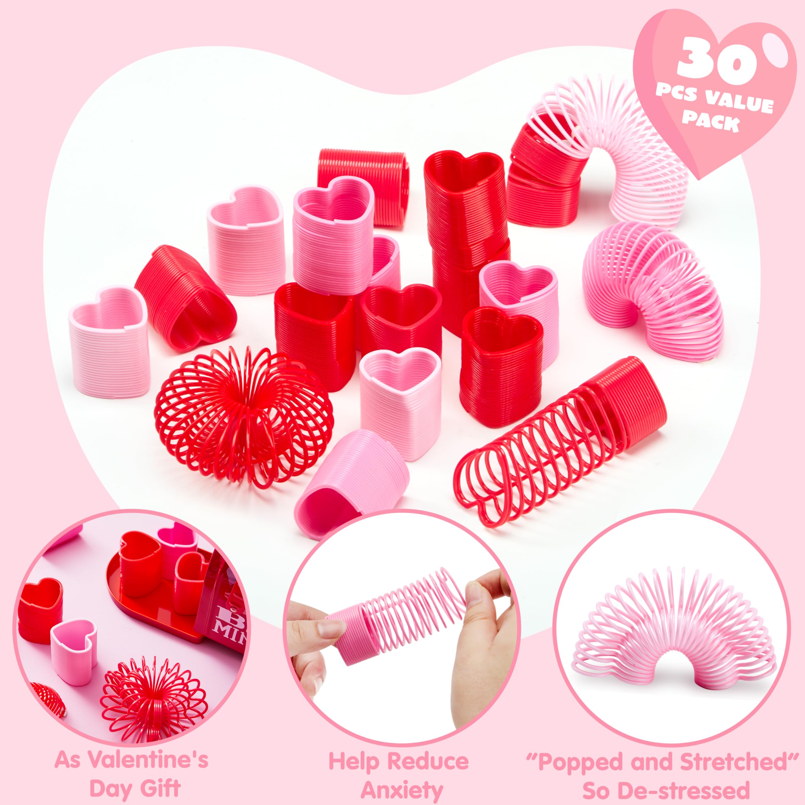 JOYIN 30 Packs Valentine’s Day Party Favors with Mini Springs Toys, Multi-Color Heart Coil Springs Toys - Image 3