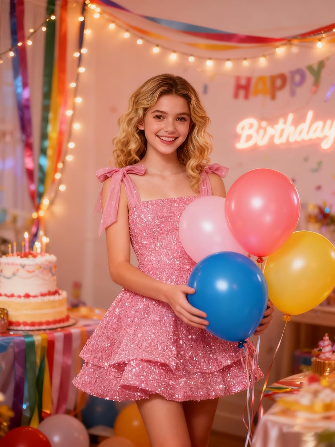 Sparkly Tiered Sequin Flower Girl Dress Bow Spaghetti Straps Short Birthday Wedding Pageant Formal Mini Dresses - Image 2