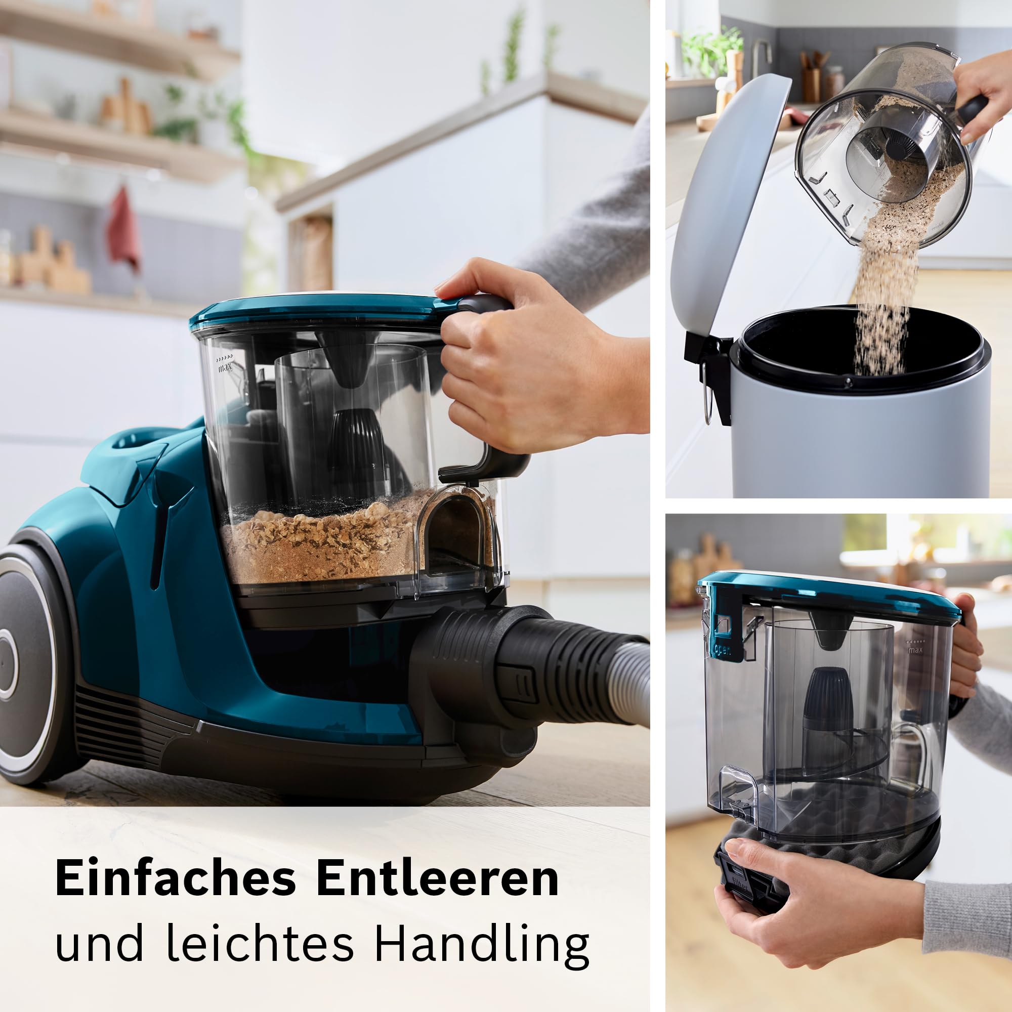 Bosch Staubsauger beutellos Serie 6 ProFamily BGC41XFMLY, ideal für Allergiker, Hygiene-Filter, 10 J. Motorgarantie, Spielzeugfalle, XXL-Polsterdüse, XXL-Fugendüse, hohe Saugkraft, leise, 750 W, blau