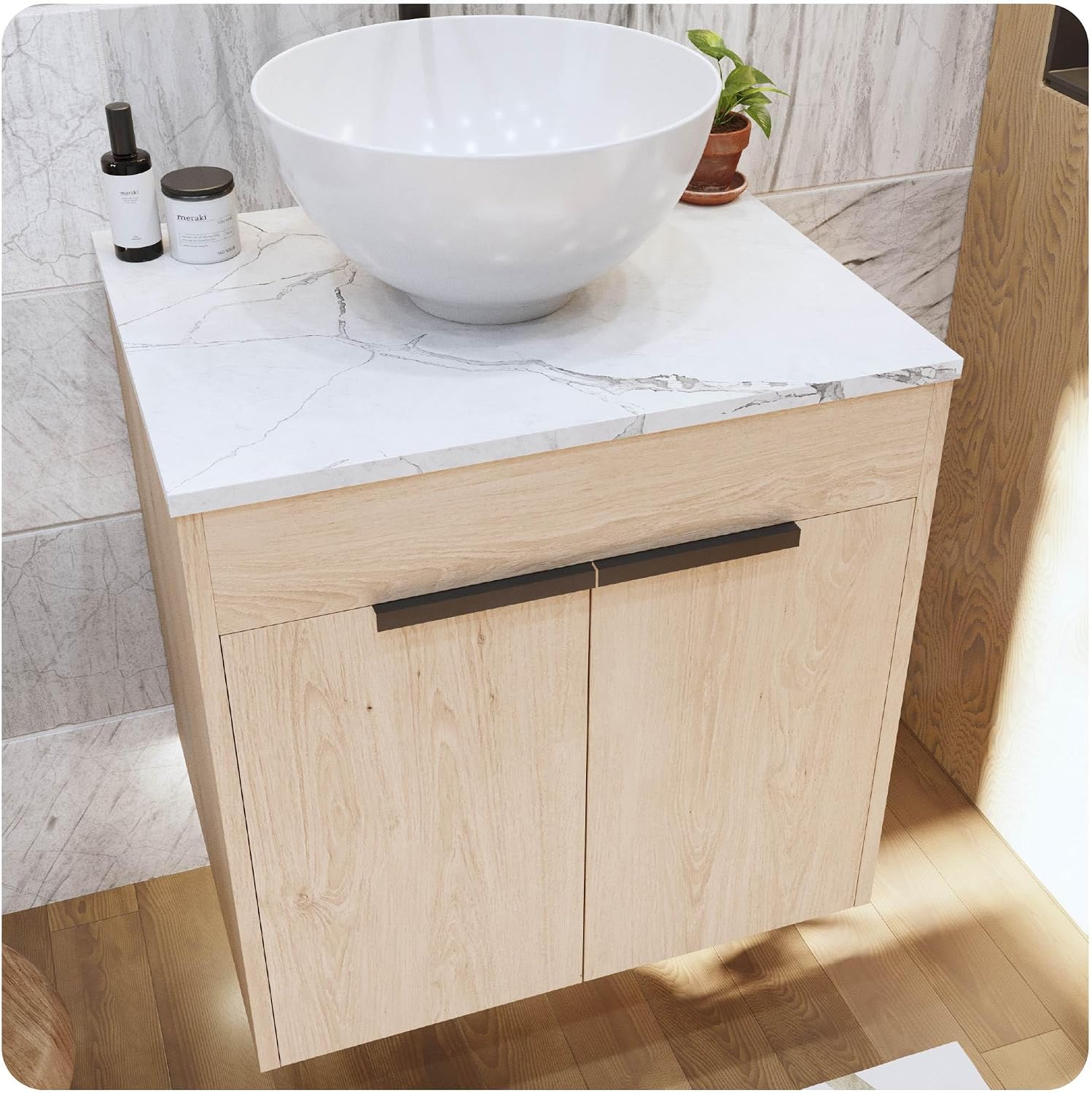 Amazon.com: Modern Bathroom Vanities - 60” White Oak Bathroom Vanity ...