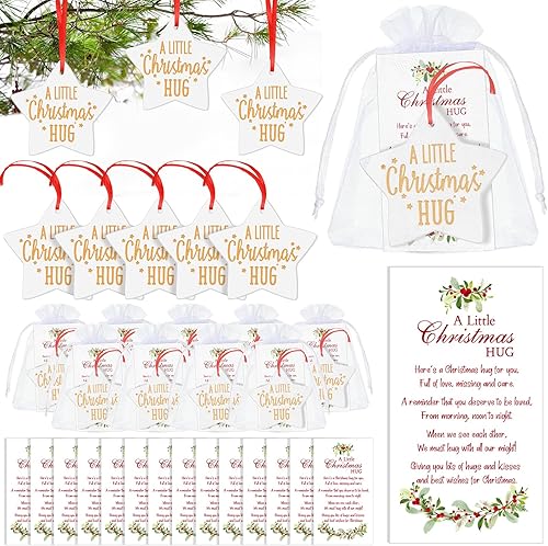 54 adornos de Navidad, regalos a granel, regalos de agradecimiento para compañeros de trabajo, empleados, letreros de cerámica con tarjetas, bolsas