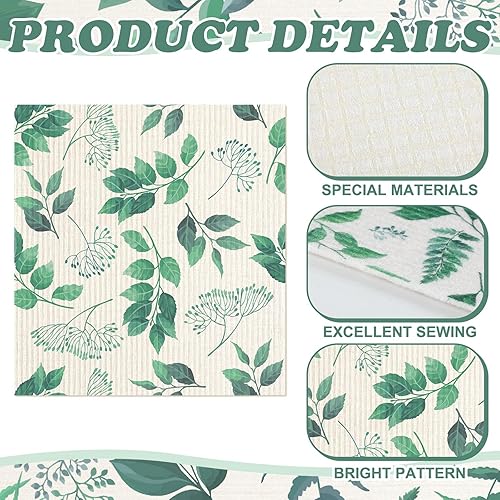 Miniatura 5 de Sunnyray 12 piezas de hojas verdes lavables de tela de limpieza reutilizable para platos de secado rápido, lavables, paños de cocina decorativos