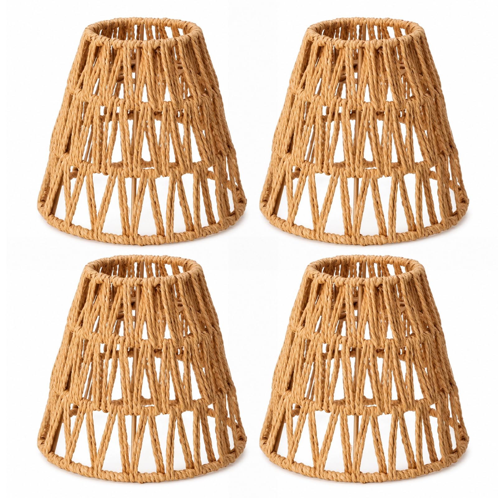 4 paralumi in rattan, in stile bohémien, altezza 14 cm, paralume a sospensione, piccolo E27, in rattan intrecciato per lampada da terra, lampada da tavolo, lampada a sospensione, paralume a