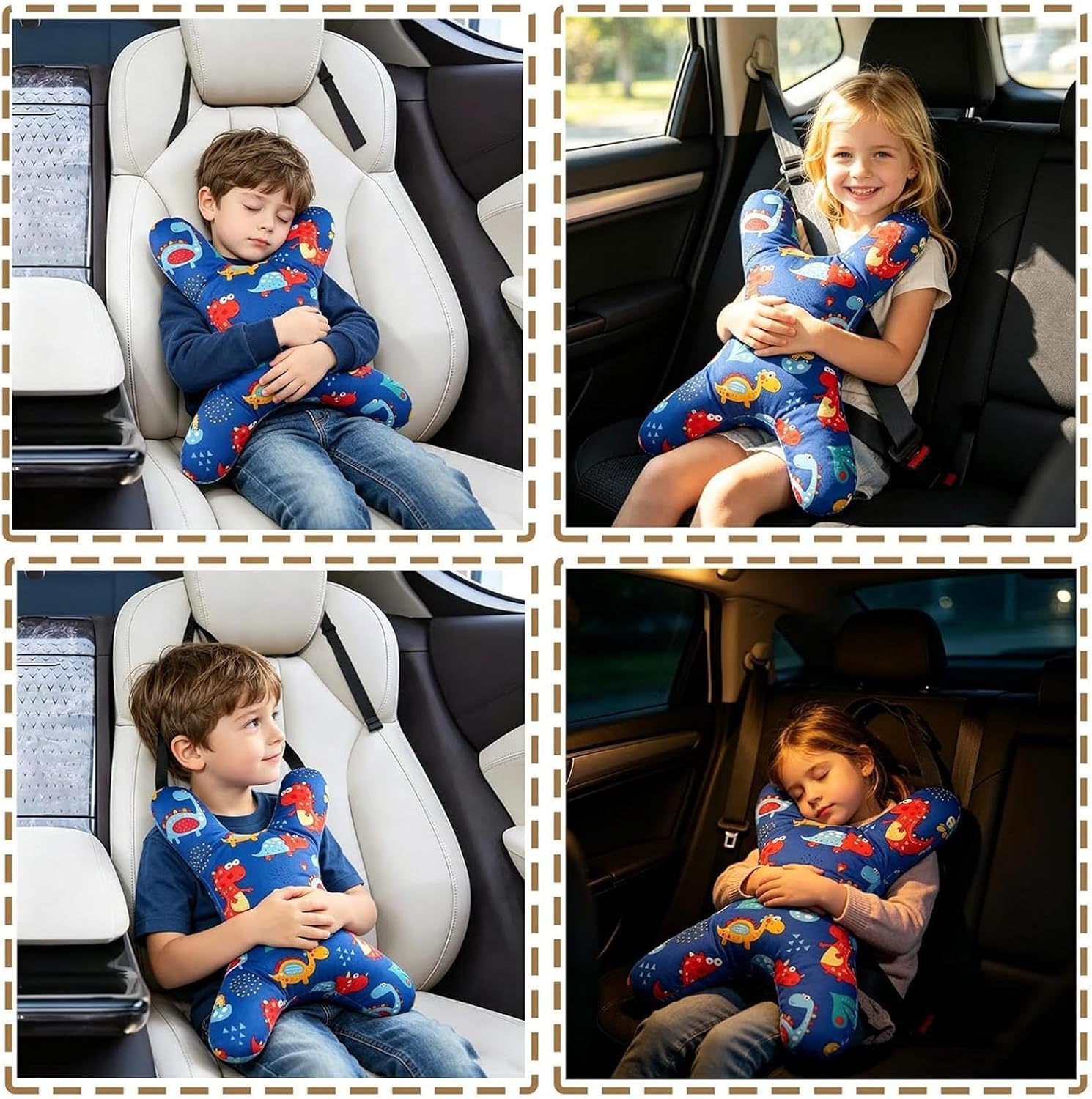 H-Shaped Car Pillow, Kids Travel Cushion, Strap Support Pillow, 25.59 Inch
