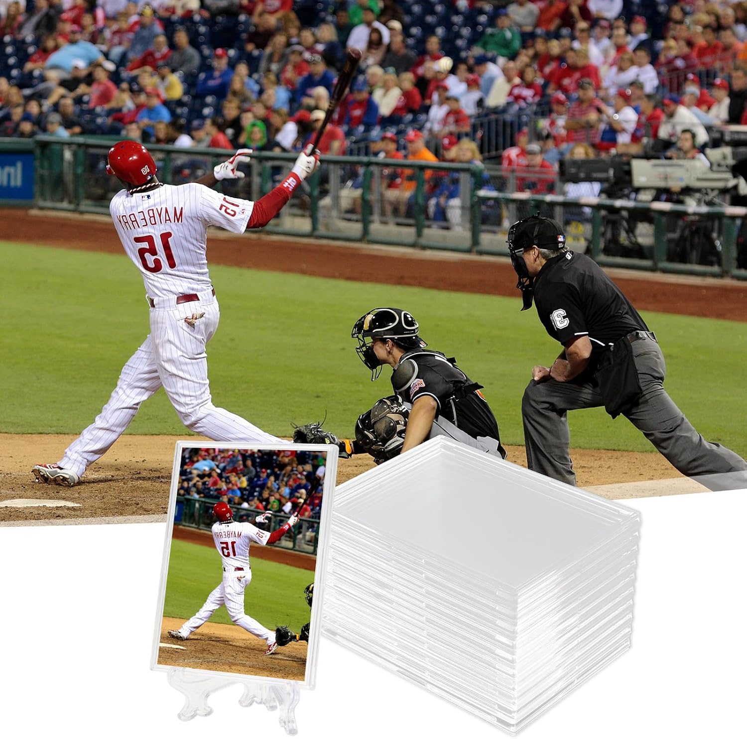 3"x4" Hard Acrylic Top Loaders for Cards, 10 Trading Card Protector Case with 3 Display Stand