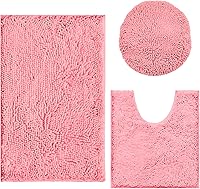 Vista 10 de Juego de 3 alfombras de baño de felpilla ultrasuave, antideslizante y súper absorbente, parte inferior de PVC fuerte, lavable a máquina, para Negro