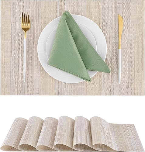 Miniatura 52 de Leetaltree - Juego de 6 manteles individuales, resistentes al calor, antideslizantes, para mesa de comedor, lavables, duraderos, tejido de PVC Azul