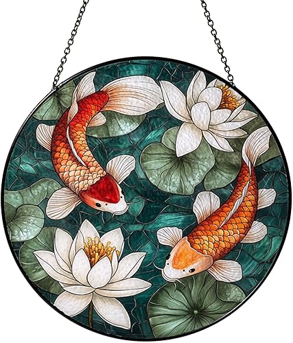 Koi Pond Glass Suncatcher, Zen Inspired Window Decor Gift