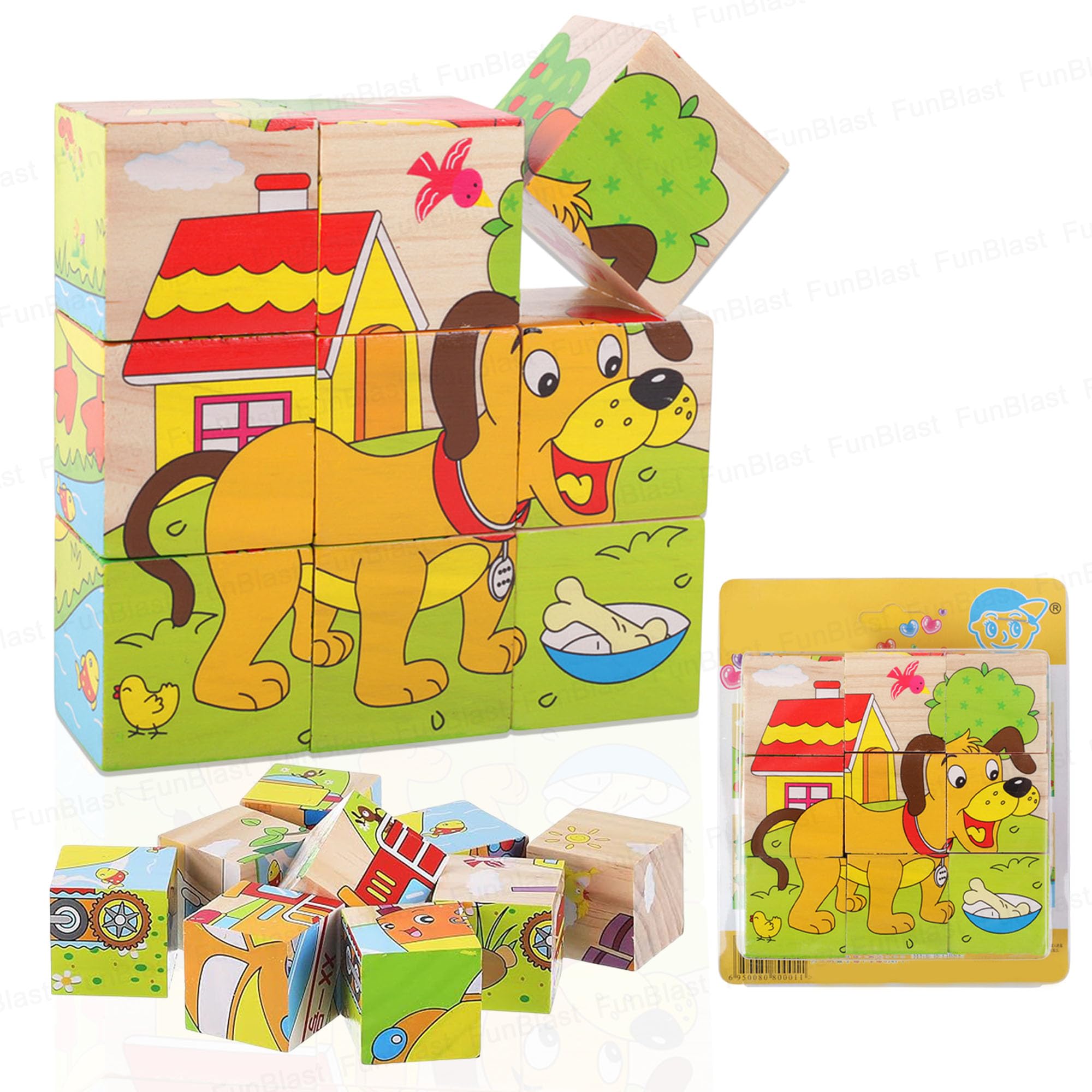 FunBlast 3D Wooden Jigsaw Puzzle Cube Blocks for Kids – 6-in-1 Farm Animals Puzzle with 9 Pieces – Early Learning Educational Toys for Toddlers 3+ Years (Multicolor)-image-25