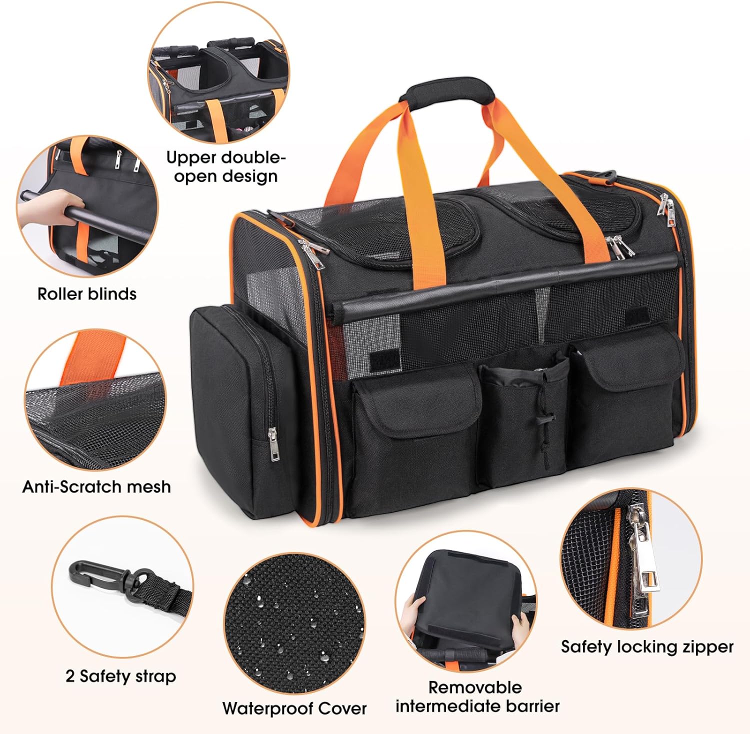 Large Pet Carrier for 2 Cats with Removable Divider, Extra Spacious Soft Sided Cat and Dog Travel Carrier, Double Pet Carrier for Small to Medium Pets, Reinforced Bottom, Foldable