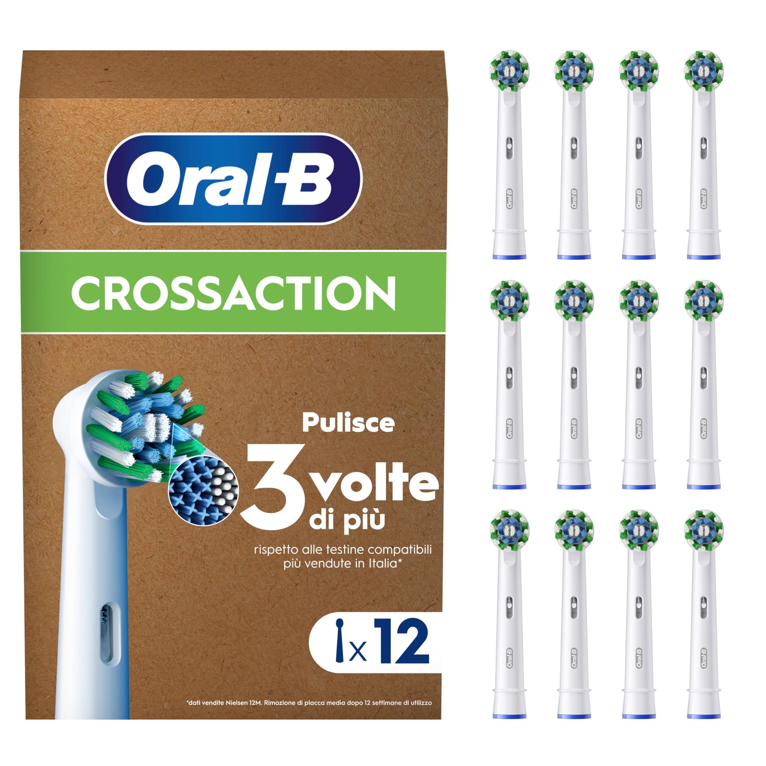 Oral-B Cross Action Testine Spazzolino Elettrico, Confezione da 12 Testine di Ricambio, Setole Angolate che si Adattano a ogni Dente per una Pulizia Profonda