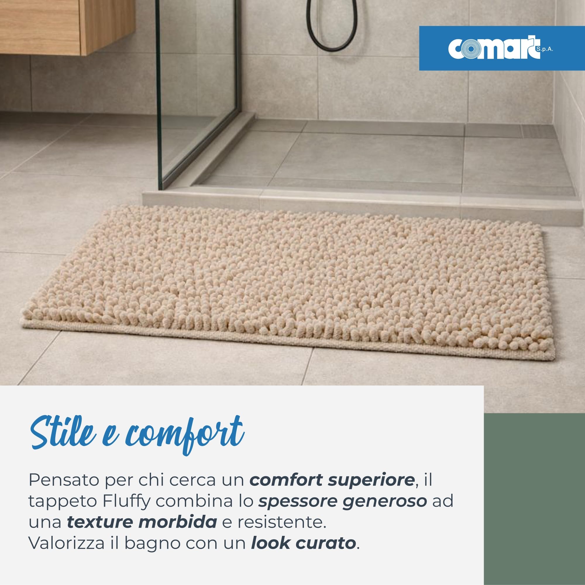 Comart - Tappeto Bagno Fluffy - Qualità Premium - Ultra Morbido - Super Assorbente - Antiscivolo - Lavabile in Lavatrice - Texture in 3D a Pallini - Moderno Scendi Doccia o Vasca - Beige - 50x90 cm