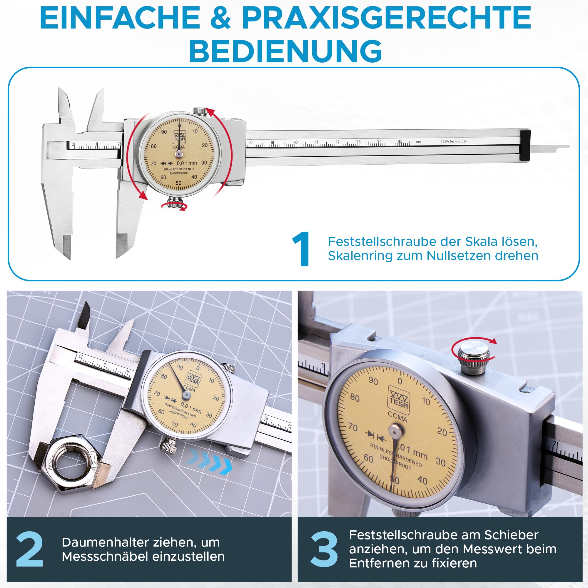 tesa 00510050 ccma-m Modell Bremssattel, 0,01 mm, 0 mm/150 mm Messbereich