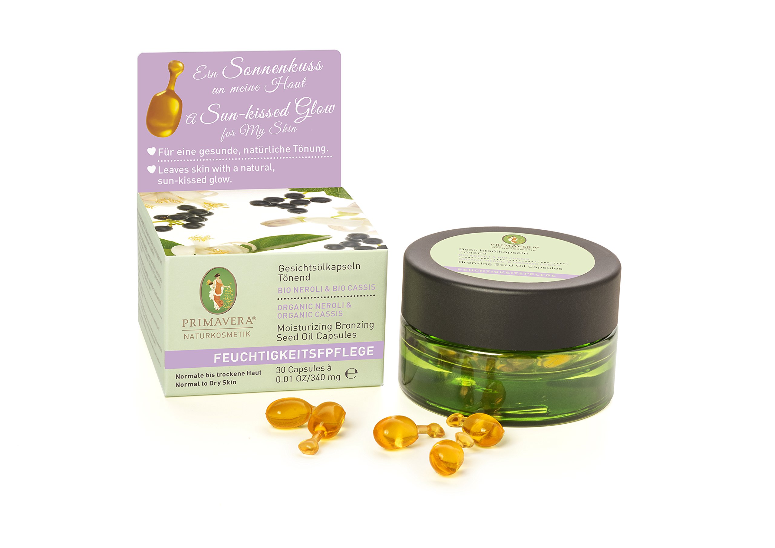 Primavera Tinting Neroli Cassis Moisturizing Facial Oil Capsules - Natural cosmetics - moisture-retaining and strengthening for normal to dry skin - vegan Pack of 30