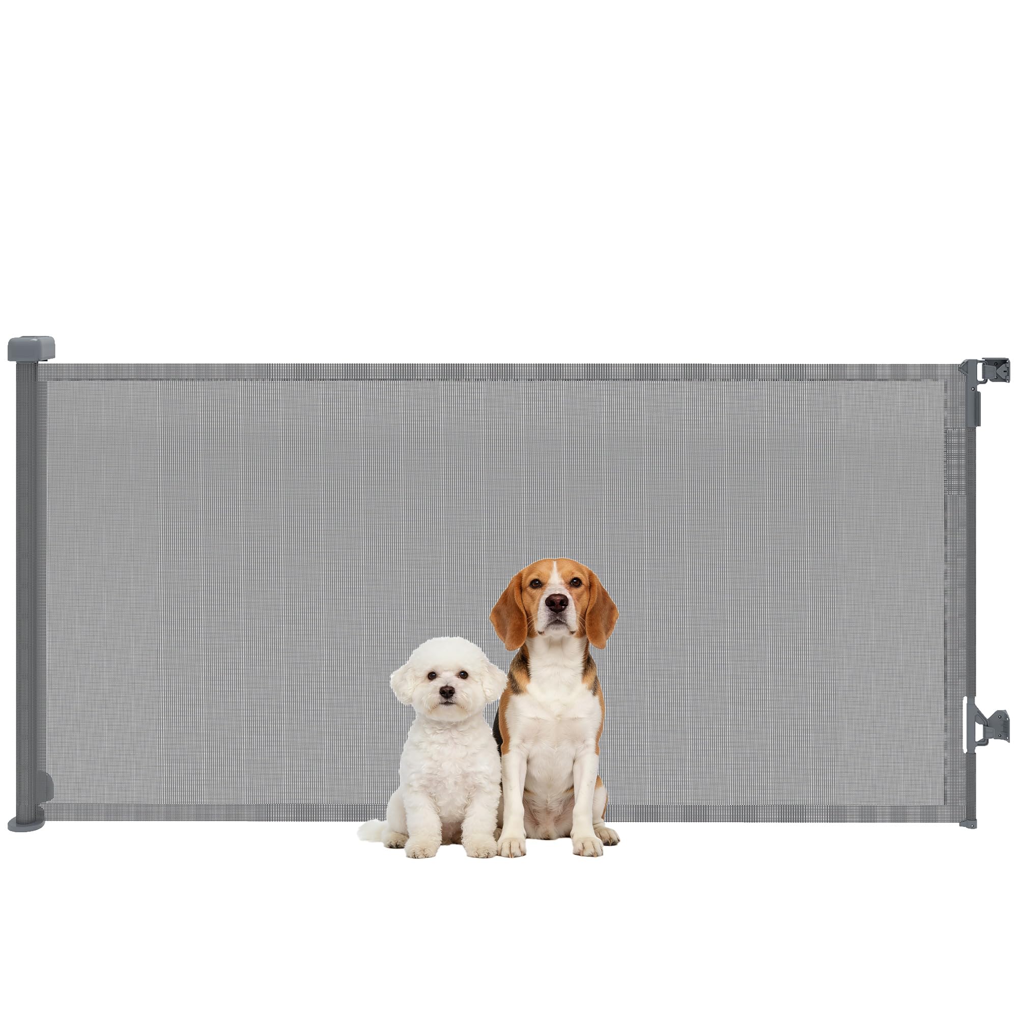 PawHut Barrera de Seguridad para Perros Retráctil, Extensible hasta 180 cm de Ancho y 93 cm de Alto, para Escaleras y Puertas, Valla para Perros Pequeños y Medianos, Uso con Una Sola Mano, Gris