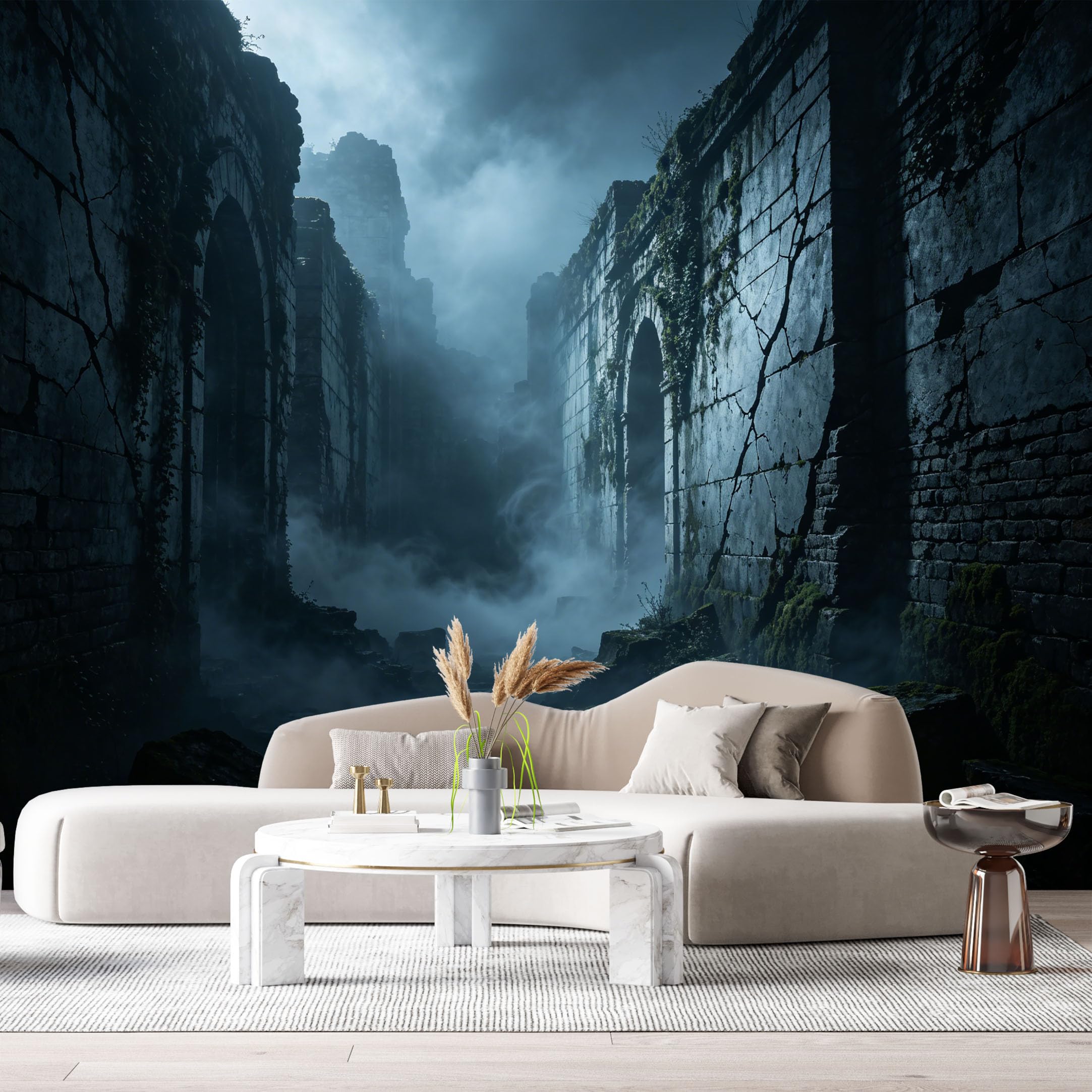 Custom Size Wall Murals Ancient Stone Ruins Mist 3D Trompe L'Oeil Minimalist Large Wallpaper for Photo Living Room Peel Stick Mural Decor Background Art Wall