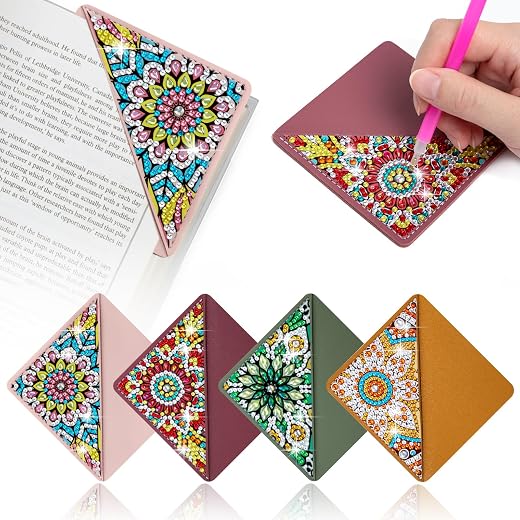 WIVICO 4 pcs Diamond Painting Bookmarks, DIY Diamond Art Kits for Adults, Book Corner - Protecting Bookmark Craft Supplies Kits for Book Lovers(Mandala)