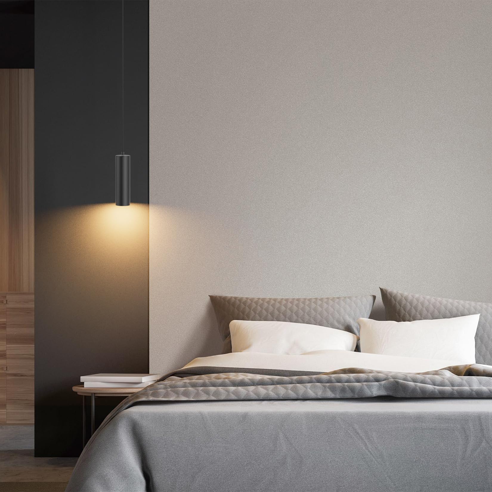 Klighten Lampara Techo Colgante GU10 Cilindro Moderno, Lámpara Colgante Aluminio, Luz Colgante para Salón Dormitorio Cocina Cama, con Bombilla GU10 5W 470LM Blanco Calido 3000K, 30cm, Negro