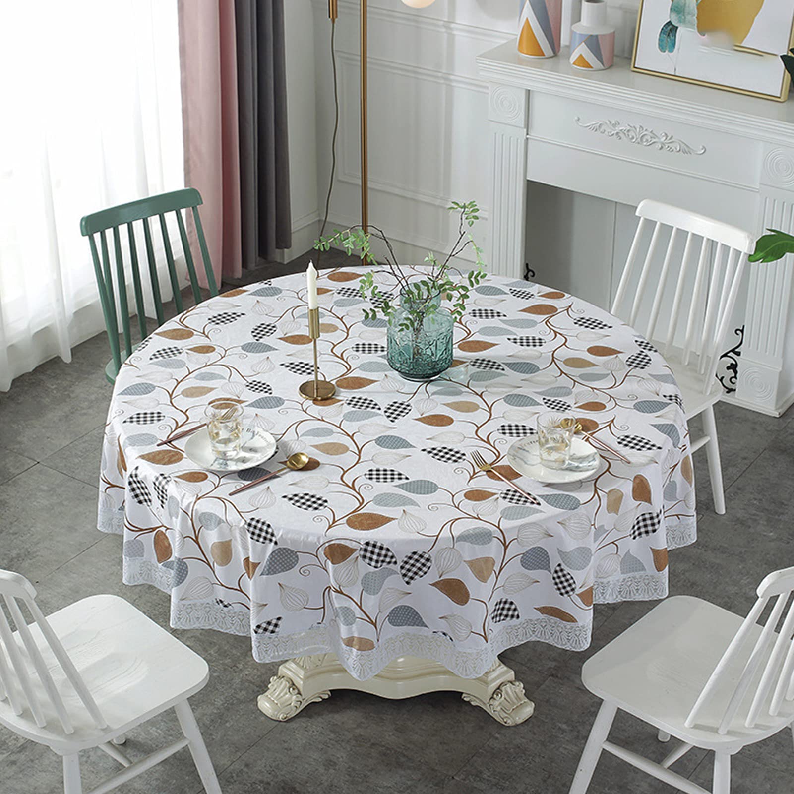 Round Tablecloth Wipe Clean, Waterproof Wipeable Tablecloth for Circular Table Stain Resistant PVC Plastic Table Cover,D,220cm/86in
