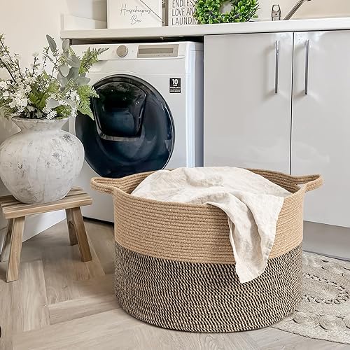 Miniatura 3 de Goodpick Cesta de almacenamiento de mimbre extra grande, 83L tejida manta de almacenamiento para sala de estar, cesta tejida redonda para ropa,