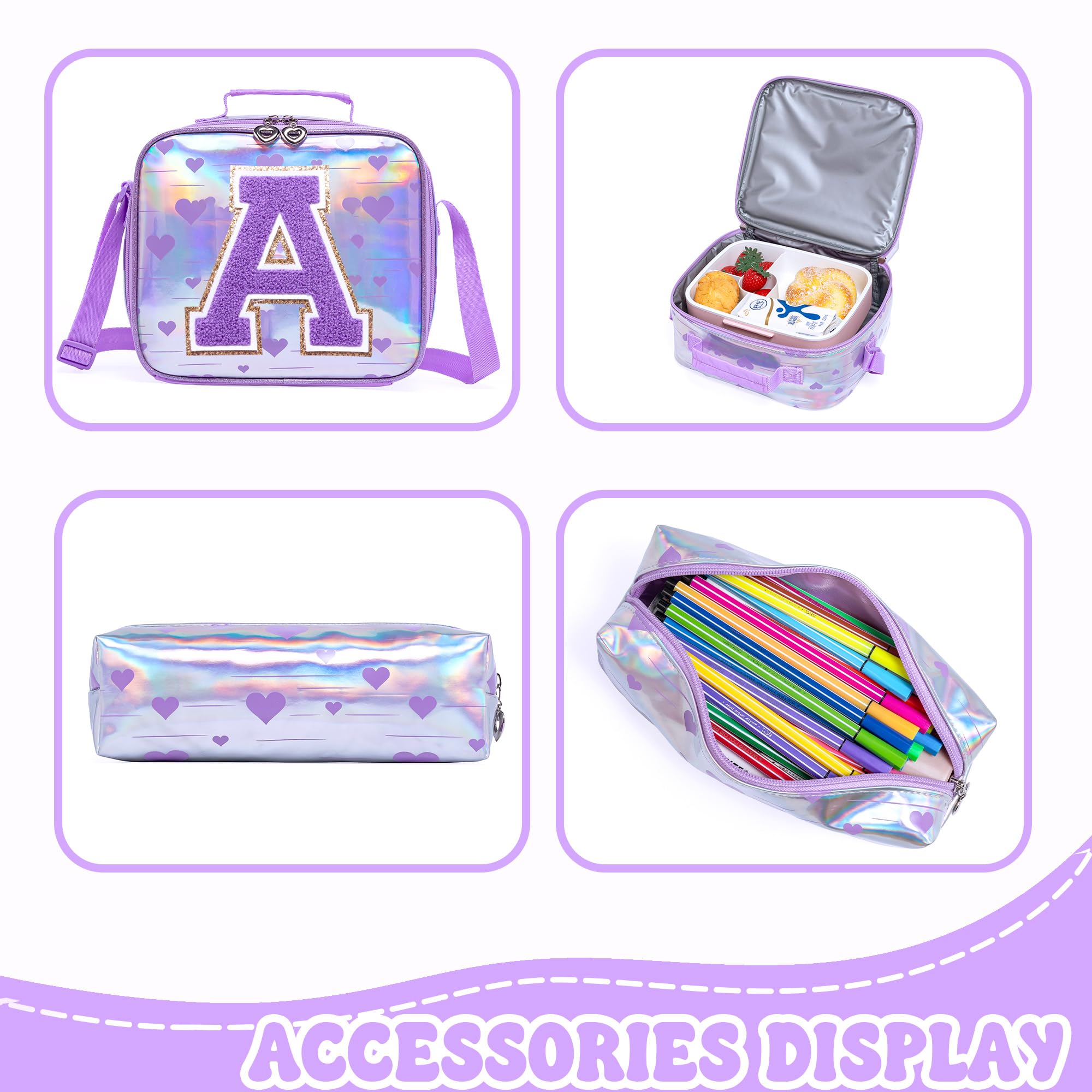 HTgroce Zaino per ragazze Borsa per libri elementari per la scuola Set Zaino per ragazze Borsa per libri prescolare con scatola per il pranzo Astuccio per matite