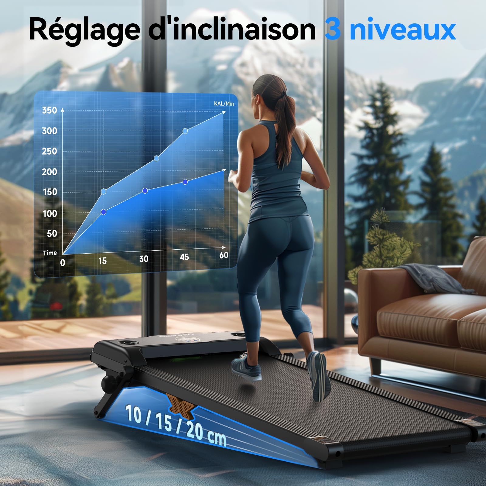 Tapis de Course Walking Pad avec Pente 12% - Mini Treadmill Silencieux Motorisé Electrique 6KM/H avec Télécommande