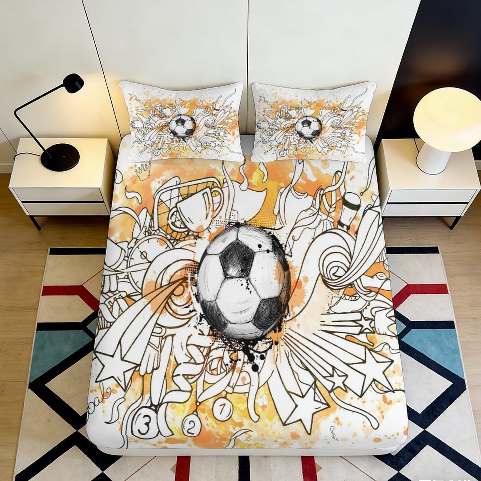 3D Printed Graffiti Football Fitted Sheet Microfiber Elastic Cartoon Soccer Mattress Cover for Bedroom Guest Room Decor 90x200x25cm