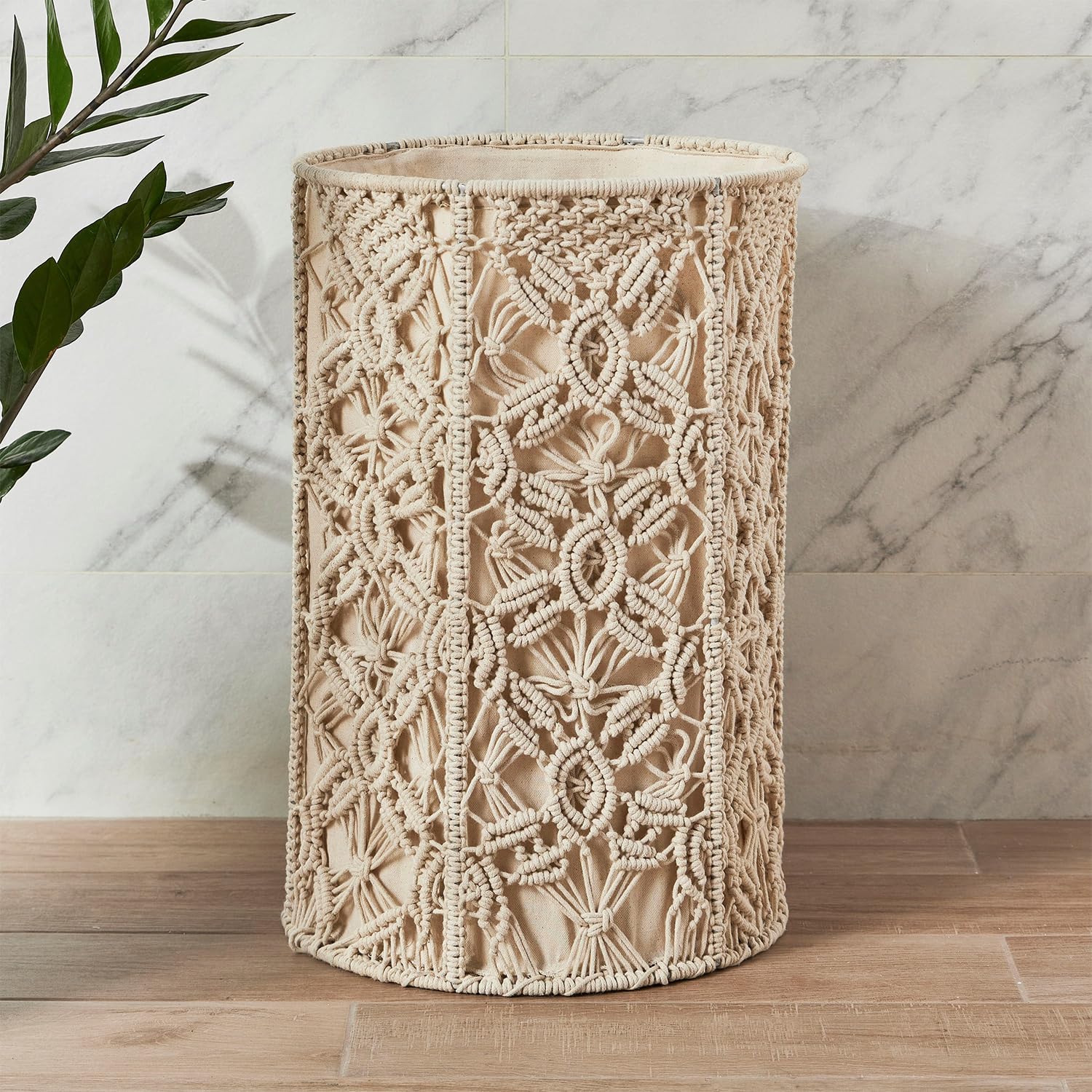 KAAHIRA Boho Decor Macrame Decorative Storage & Laundry Basket with Cotton Lining - Off White-image-2