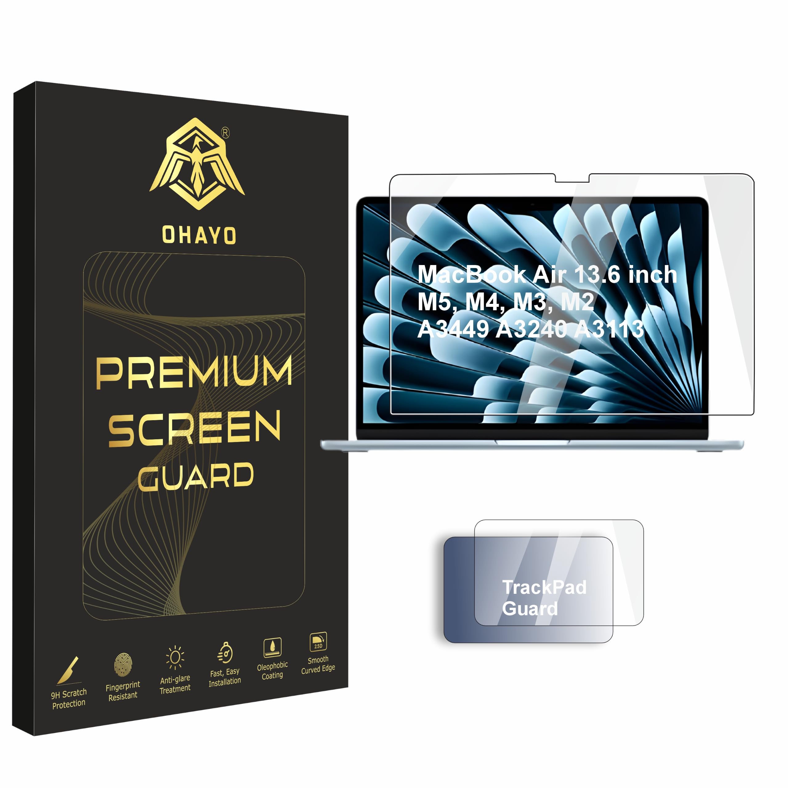 OHAYO Screen Protector Compatible with MacBook Air 13.6 Inch 2022-2026 (Models A2681, A3113, A3240, A3449) Compatible with M2, M3, M4 & M5 Chip MacBook Air Laptop, Military Strength, 9H Hardness, Scratch Resistant, Bubble Free, Anti-Fingerprint, Ultra HD Clear, Not Tempered Glass — Amazon image 11