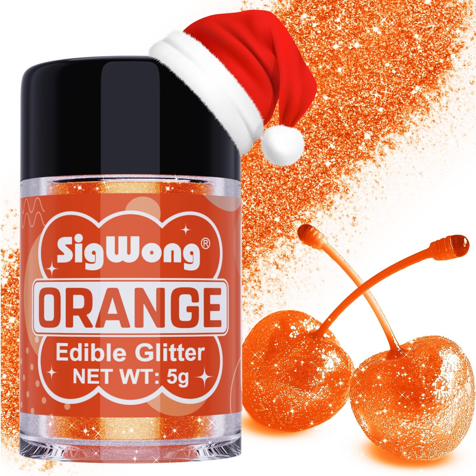 Orange Edible Glitter - 5g Food Grade Cake Decorating Shimmering Glitter, Edible Sprinkle Luster Dust for Drinks, Chocolates, Fondant, Strawberries, Cupcakes, Candy, Christmas Cookie - Vegan