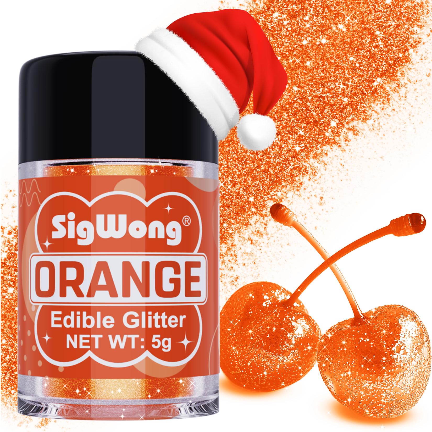 Orange Edible Glitter - 5g Food Grade Cake Decorating Shimmering Glitter, Edible Sprinkle Luster Dust for Drinks, Chocolates, Fondant, Strawberries, Cupcakes, Candy, Christmas Cookie - Vegan