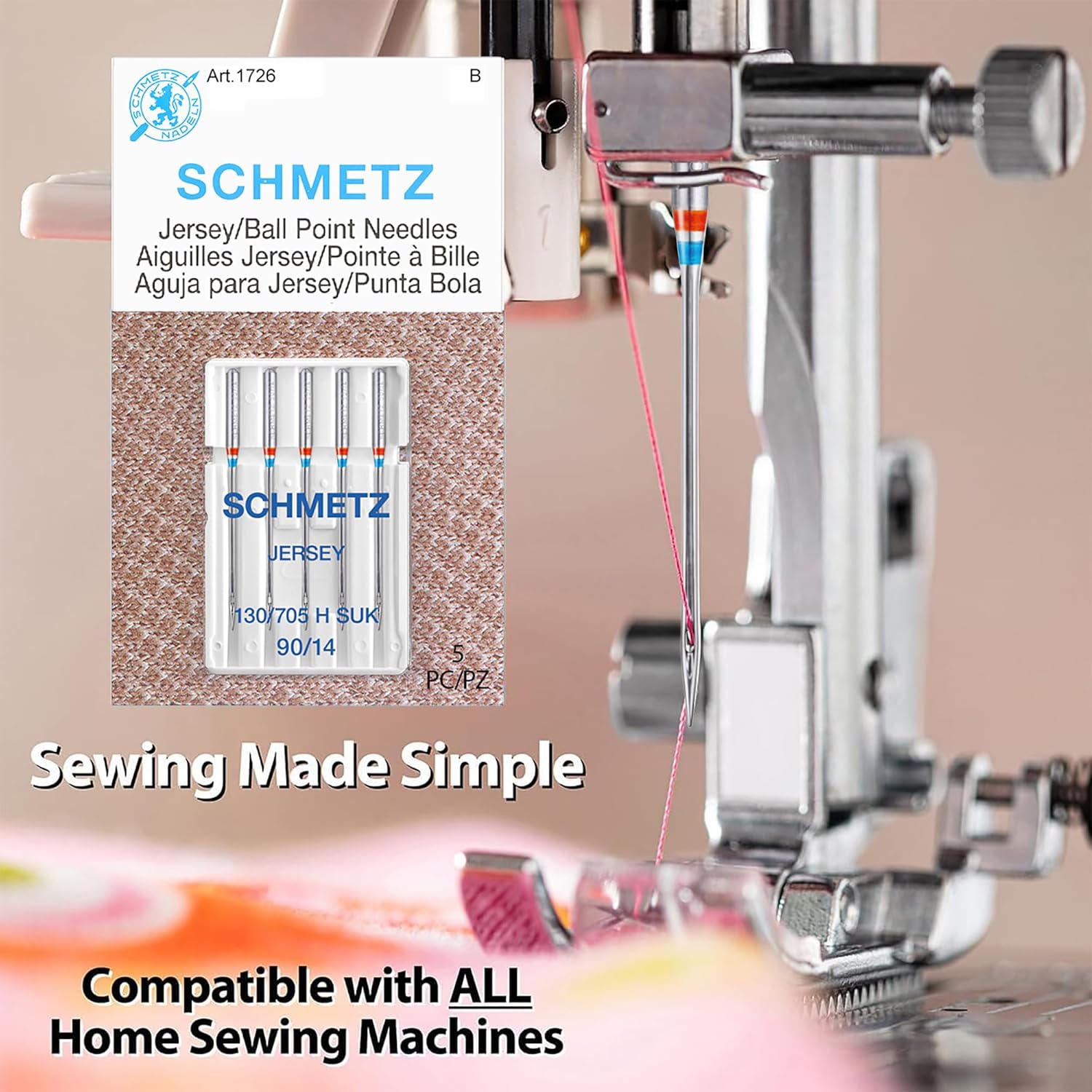 SCHMETZ Jersey Ball Point Sewing Machine Needles – Stretch Knit & Universal Supplies, Size 90/14, Box of 100