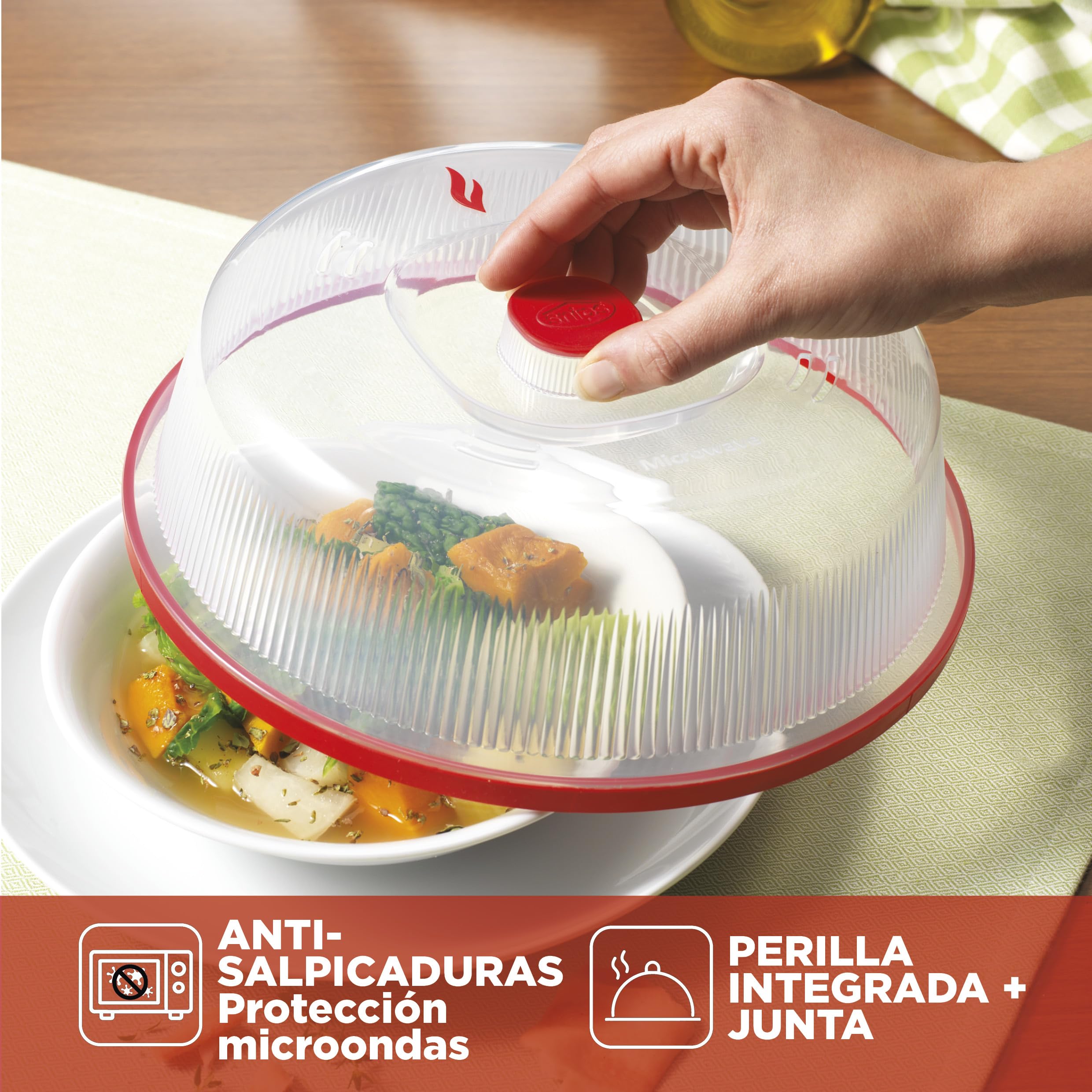 Snips, Campana para Microondas, Tapadera Microondas 26,2 x 26,2 x 7,6 cm, Tapa de Microondas Color Rojo y transparente, Made in Italy