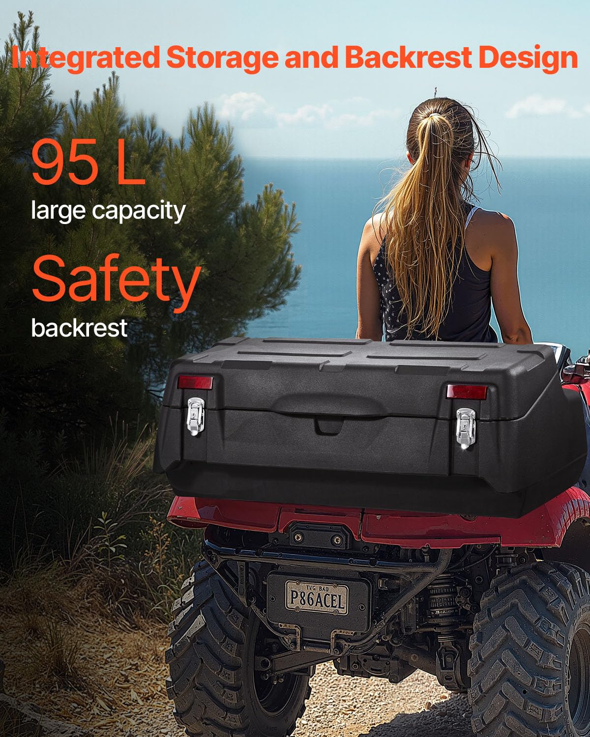 VEVOR Contenitore Sdraio da Auto ATV UTV Posteriore 95L LLDPE Impermeabile con Serratura Nero