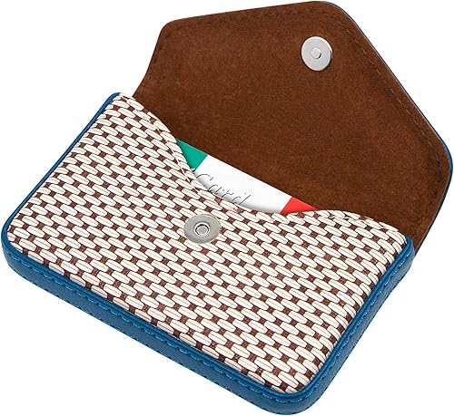 Miniatura 6 de Padike Funda de cuero para tarjetas de nombre de negocios, cartera con cierre magnético, color negro, Azul, Compacto