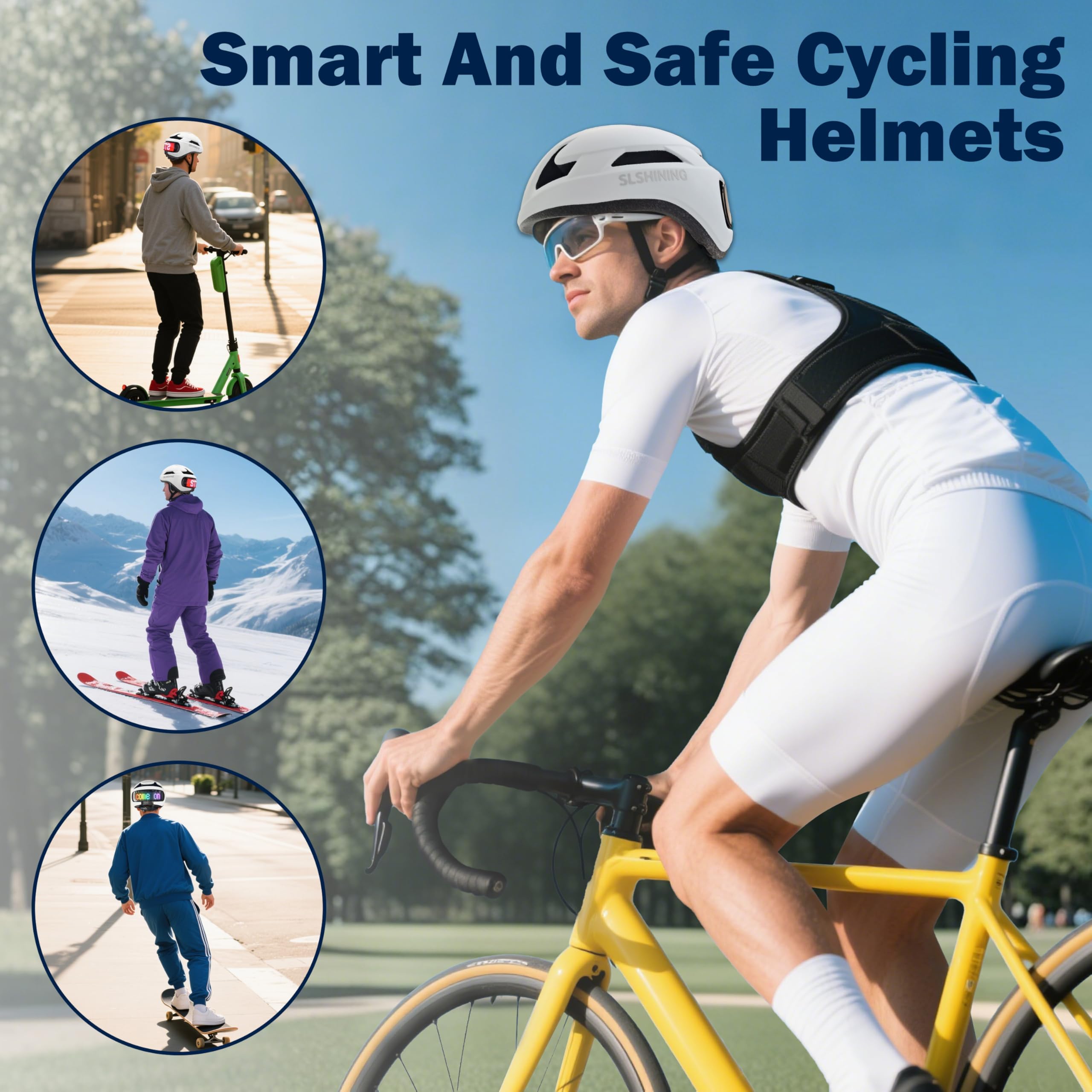 Fahrradhelm mit LED-Blinkern (Smart-App-Programmierung) – Erwachsene-, Jugend-, Stadt-, Pendler- und E-Bike-Helm (58-61 cm)