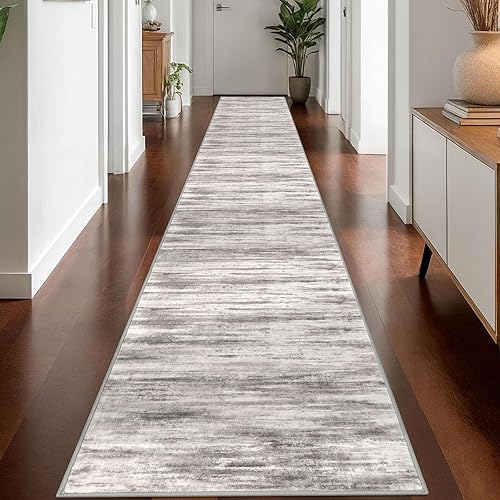 Miniatura 40 de KOZYFLY Alfombra moderna abstracta lavable de 2.6 x 10 pies, antideslizante, suave, alfombra de camino de cocina, alfombra a rayas azules óxido para