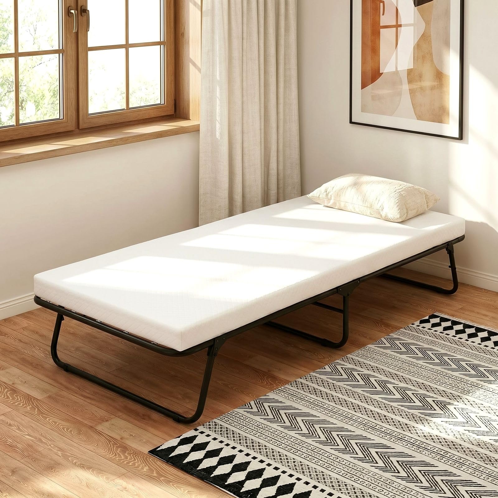 MAMIZO Lit Pliant 1 Personne 80 x 190 cm, Lit Pliable Adulte Portable | avec Matelas en Mousse Mémoire de 7cm,Lit d'Appoint Pliable,Lit Invité,Déplier et Utiliser,pour Bureau,Camping,Voyage,Hôpital