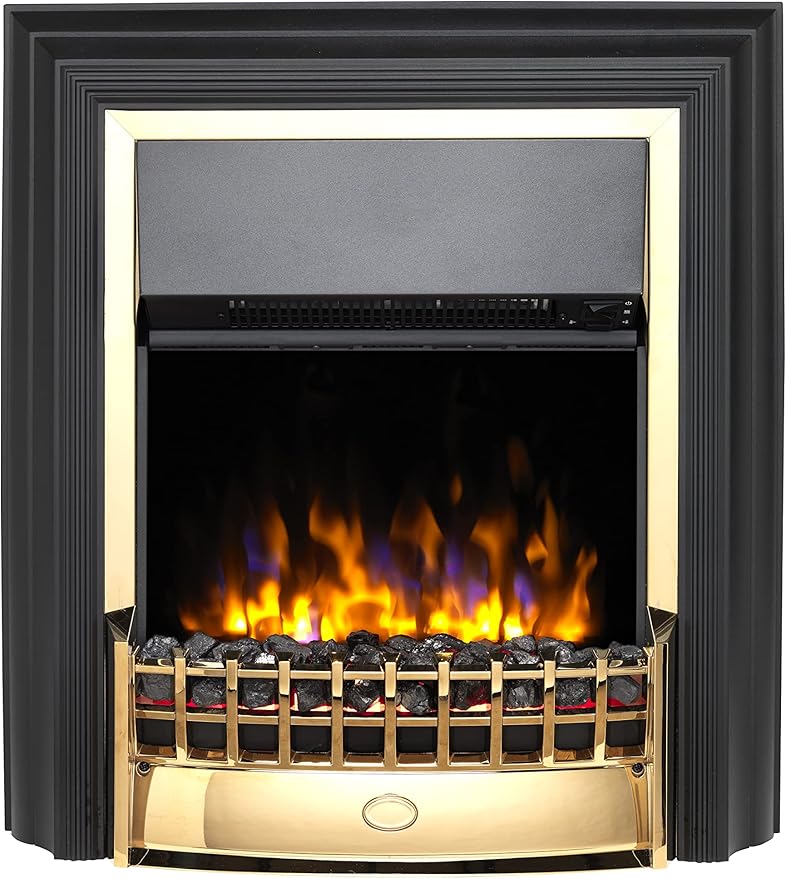 Dimplex Cheriton Deluxe Freestanding Optiflame Electric Fire, Brass and