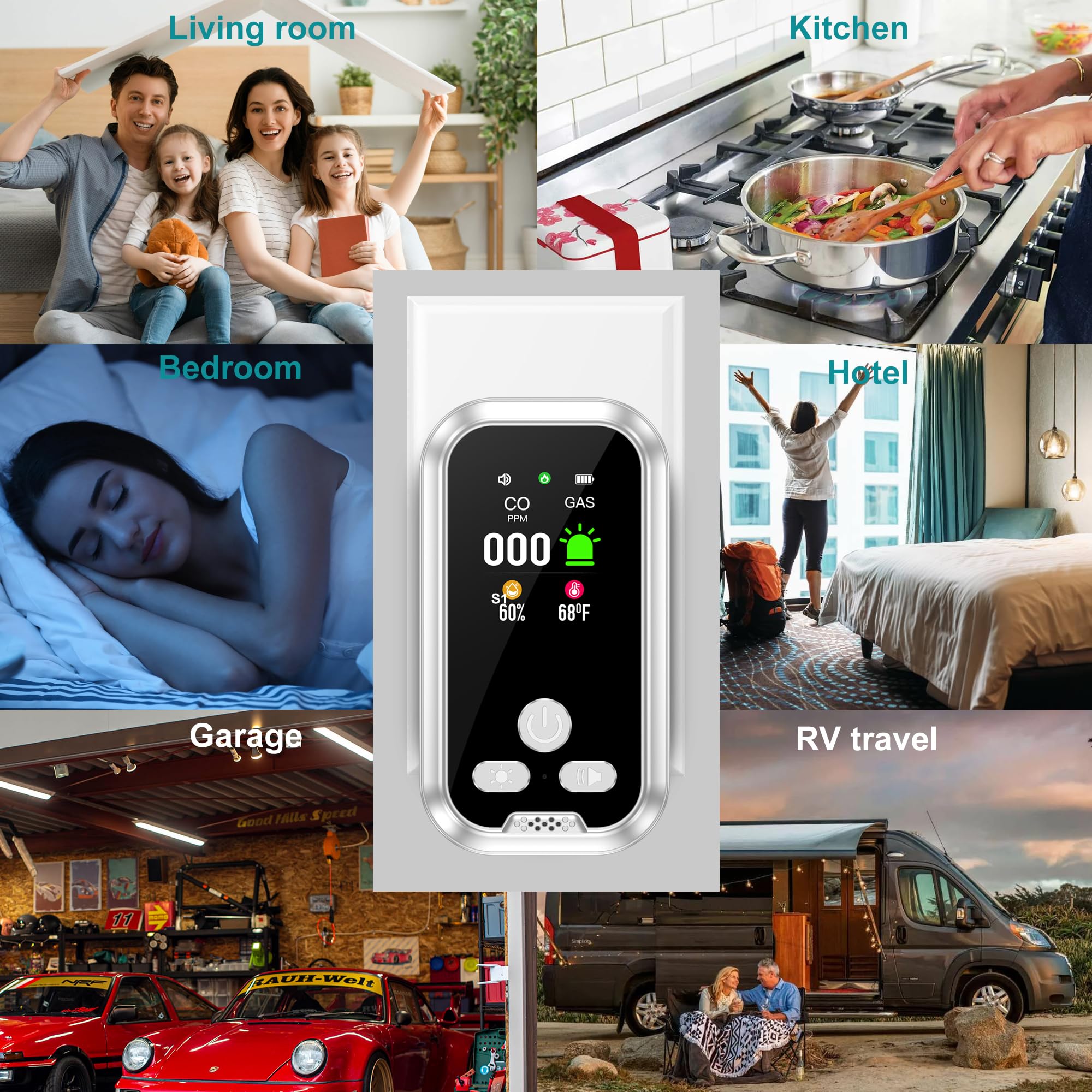 Detector de Gas y Monóxido de Carbono con Enchufe para Hogar, Alarma de CO para Casa, Alarma de Gas Combustible para Gas Natural LPG Metano Propano Butano, Blanco, HD11-CG