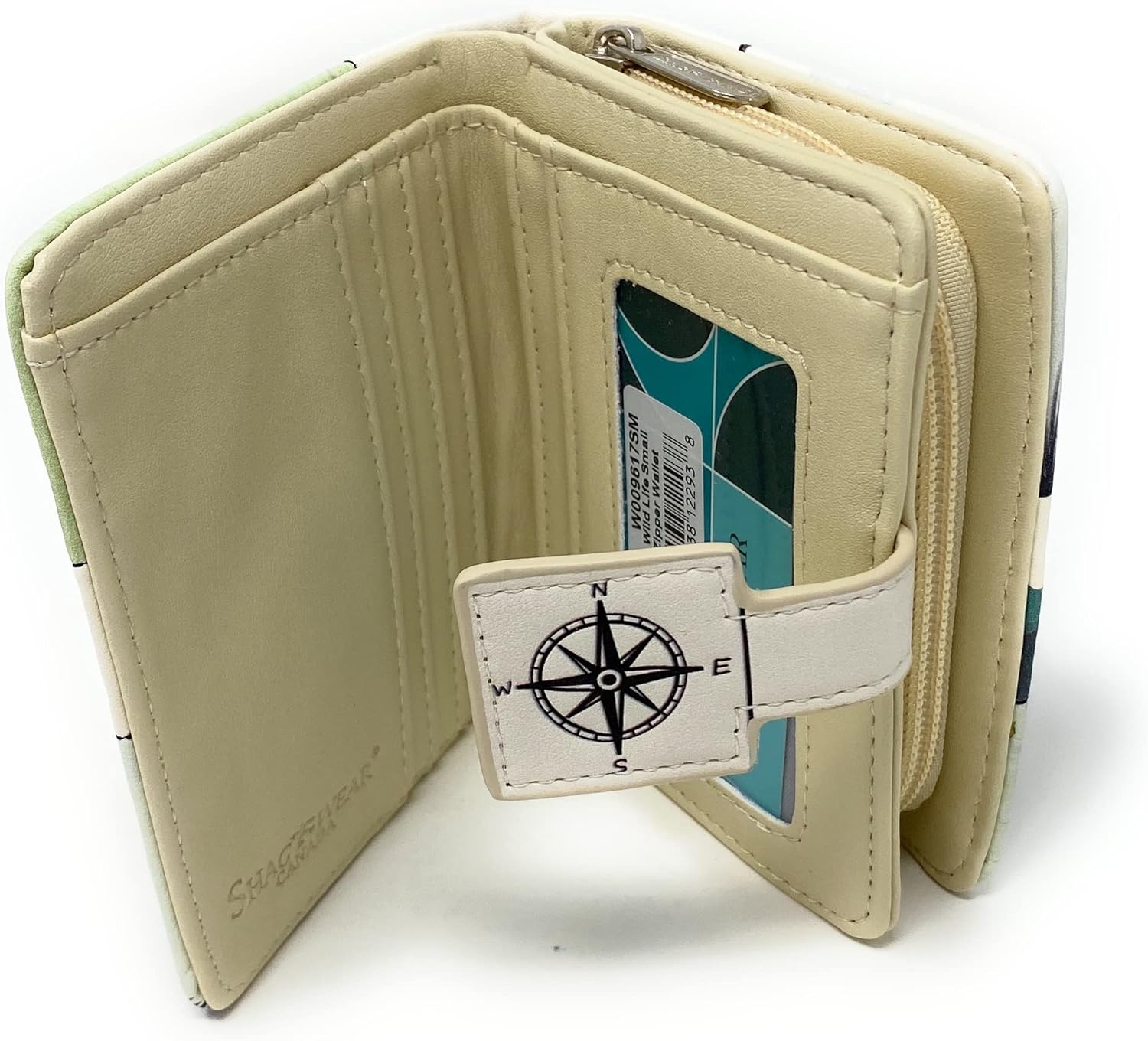 Shag Wear Wildlife Small Wallet Vegan Faux Leather Nature Design with Moose Goose Wolf Polar Bear Compact Purse Card Slots ID Window Bill Pocket Zippered Coin Section 4.5" Beige