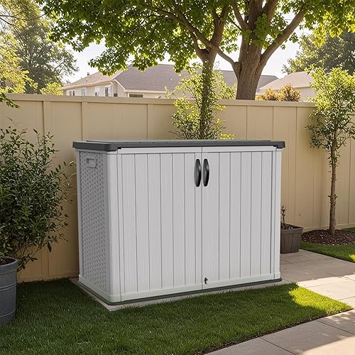 Miniatura 2 de Patiowell Armario de almacenamiento de plástico para exteriores de 26 pies cúbicos, cobertizo de almacenamiento horizontal impermeable con