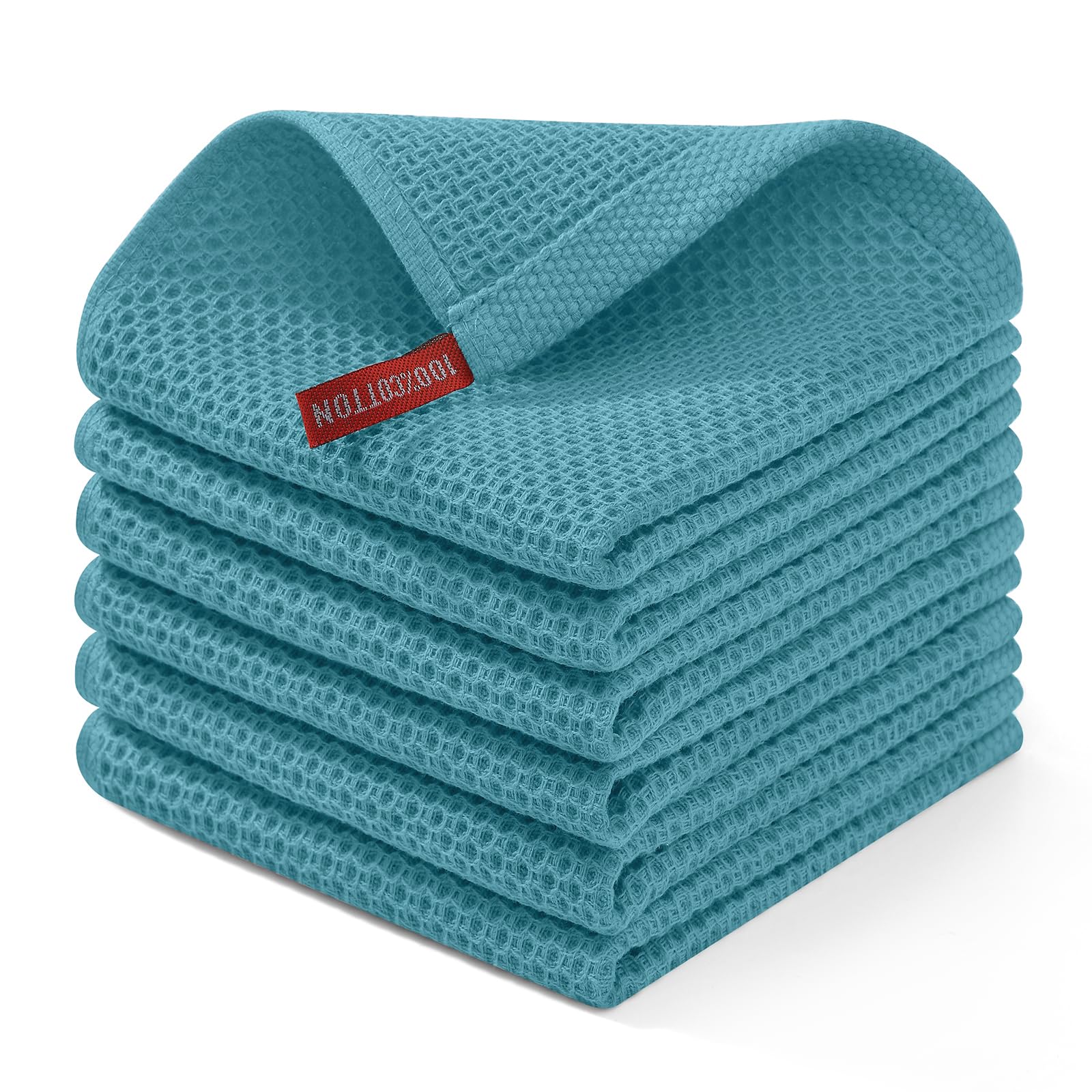 Homaxy 100% Cotton Waffle Weave Kitchen Dish Cloths 6-Pack, Lake Blue