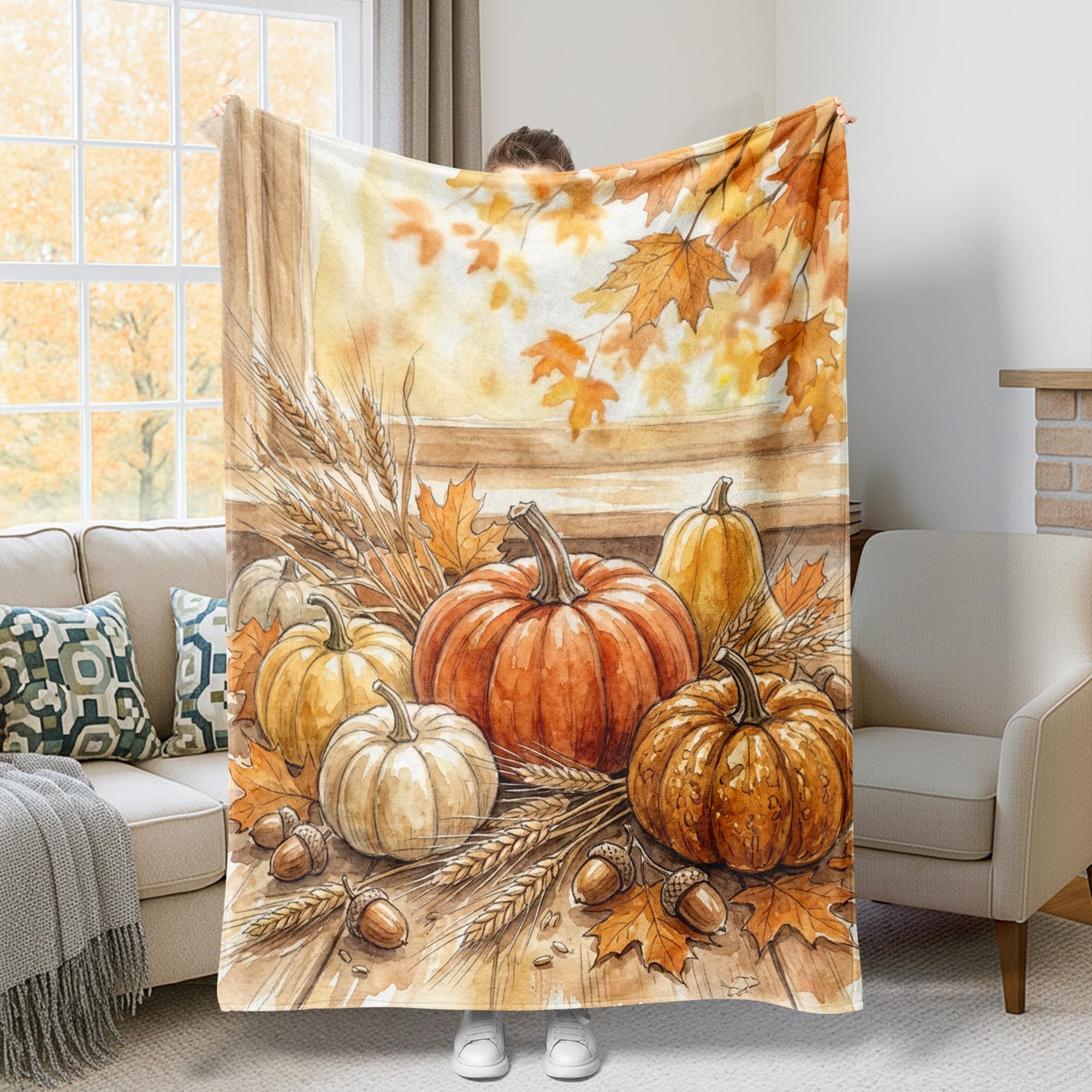 Couverture citrouille orange plaid pelucheux lit canapé voiture bureau 152x203cm
