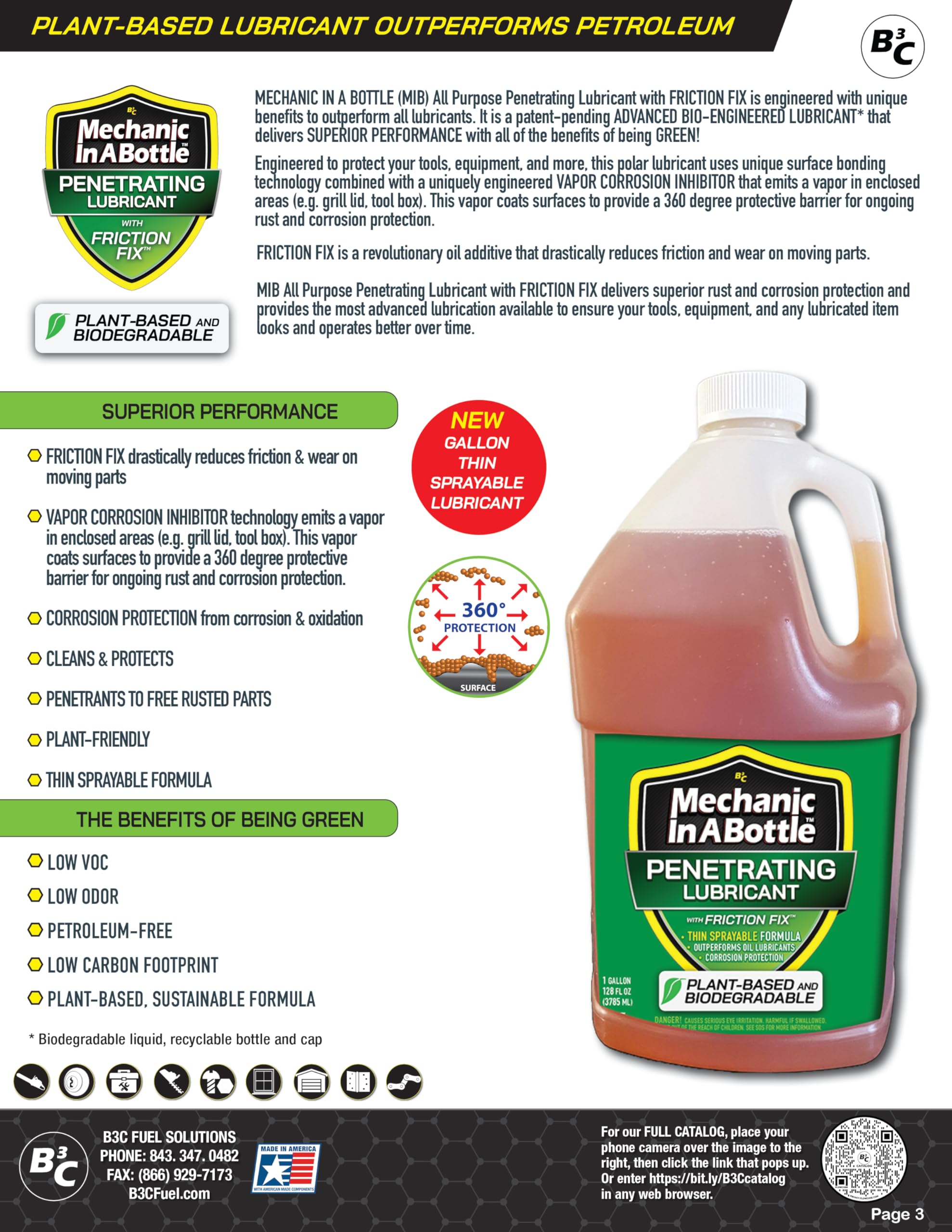 Mechanic In A Bottle Penetrating Lubricant w/Friction Fix - Thin Sprayable Lubricant Formula - Plant-Based and Biodegradable - 128 oz (1 Gallon)