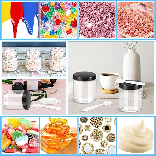 Miniatura 107 de MotBach Paquete de 3 tarros de vidrio de 16 onzas con tapas, recipientes redondos de vidrio transparente de 16.2 fl oz, tarros de maquillaje, tarro