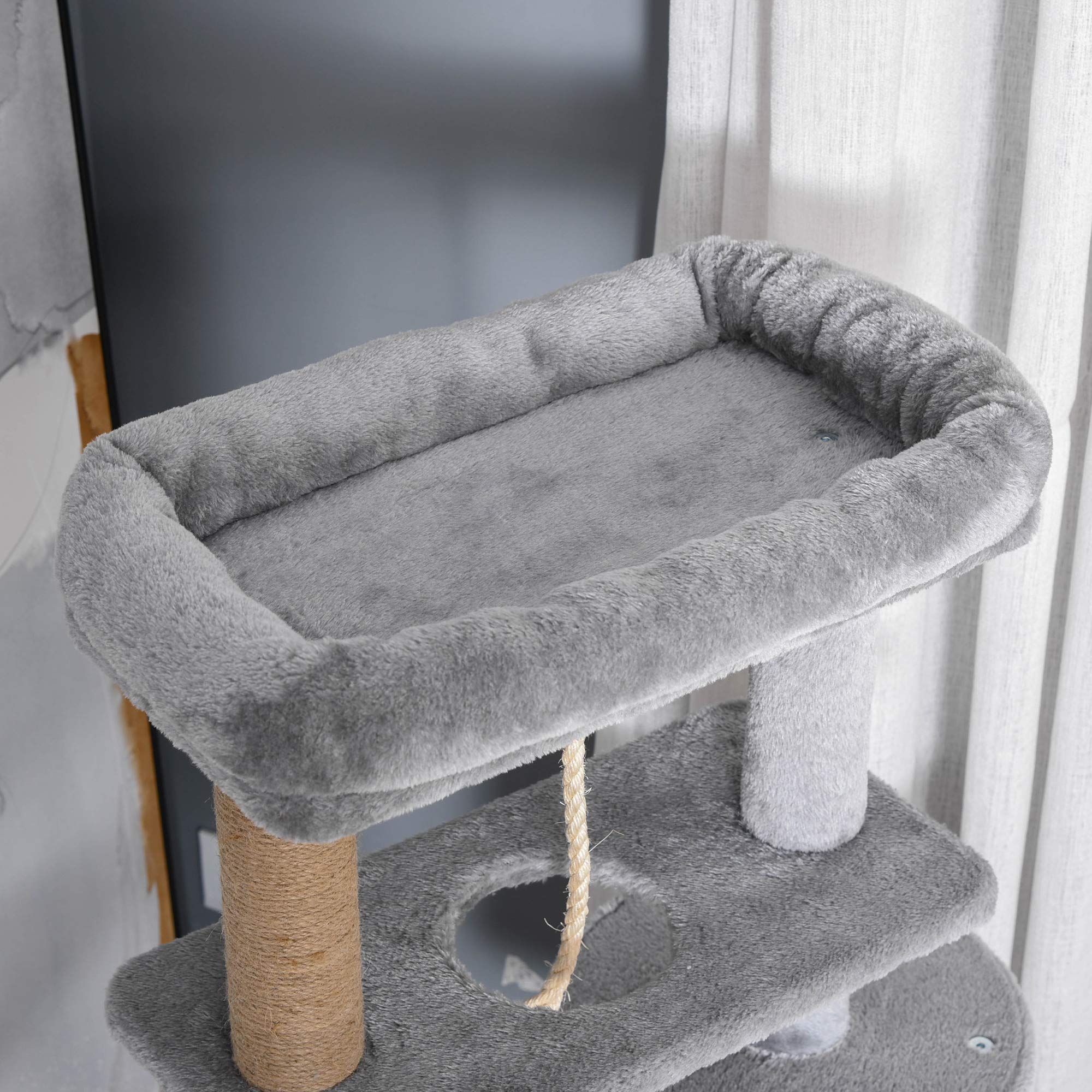 PawHut Kattenkrabpaal Kattenspeelgoed Klimboom Sisal Bekleding Ligvlak Met Bal Spaanplaat Sisal Fluweelzacht~142kjgf79dg01