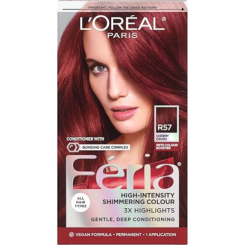 L'Oreal Paris - Tintura permanente Feria para el cabello, multifacético y brillante, color cereza Crush R57 (castaño medio intenso), paquete de 1,