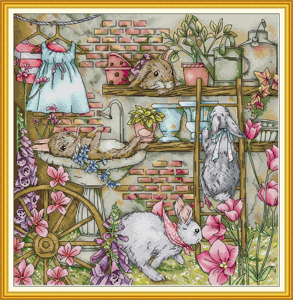 CaptainCrafts Cross Stitch Kits, Counted Cross Stitch Unpreprinted Fabric DIY Art Embroidery kits Needlework Crafts (Unpreprinted 14CT, Rabbit's Garden) — image 1
